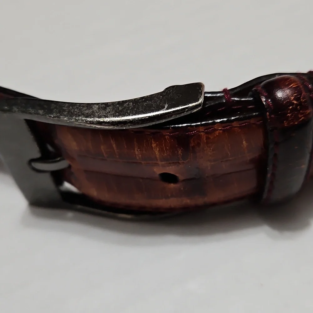 Italian Croco Calfskin Brown Leather Men's Adjustable Belt Size 50
